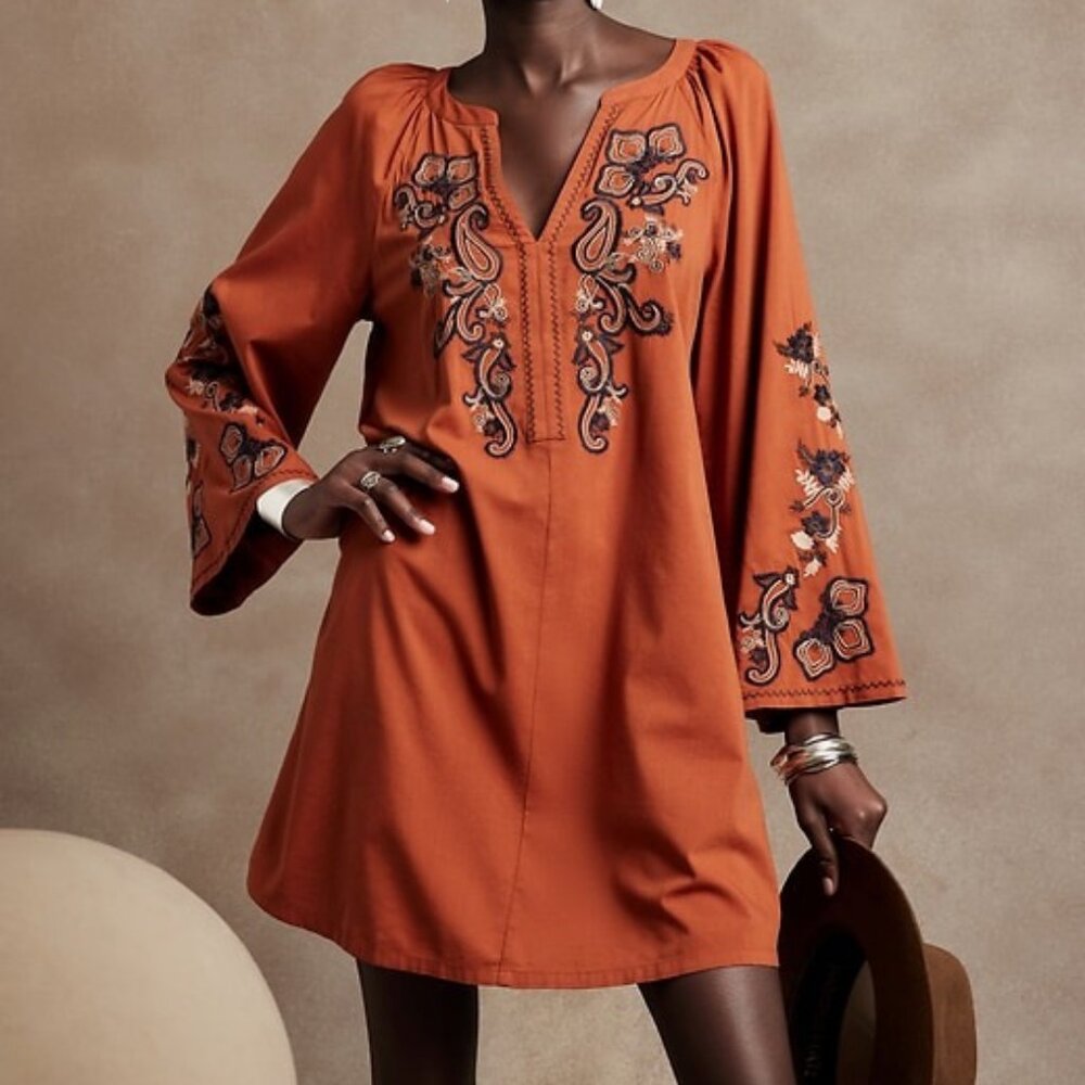 Banana Republic Factory | Embroidered Mini Dress | XL Tall | Rust
